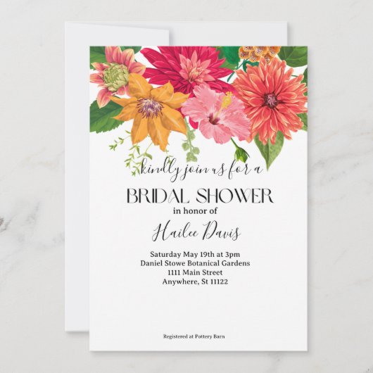 Helder botanische bloemen bruidsfeest uitnodiging (Voorkant)