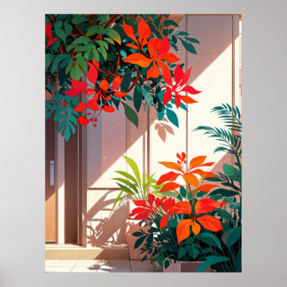 Helder botanische tuin bij de voordeur poster
