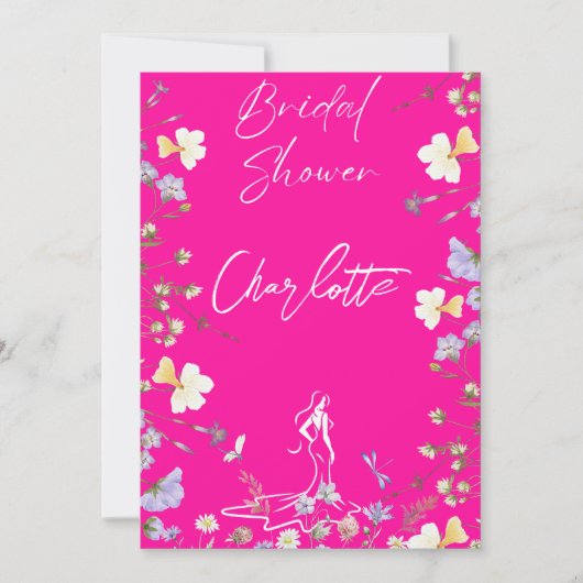 Helder bruids script met wilde bloemen kaart (Voorkant)