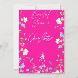 Helder bruids script met wilde bloemen kaart