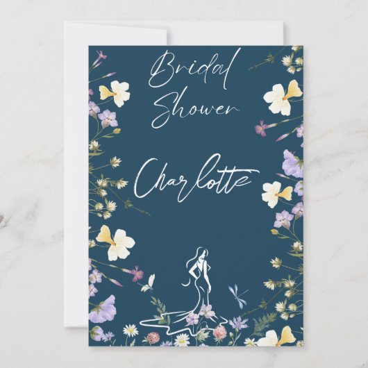Helder bruids script met wilde bloemen kaart (Voorkant)