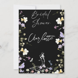 Helder bruids script met wilde bloemen kaart