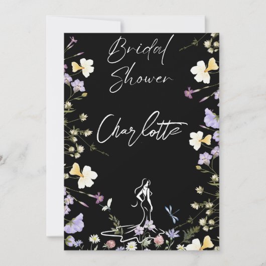 Helder bruidschrift met wilde bloemen kaart (Voorkant)