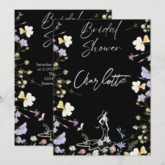 Helder bruidsschrift met wilde bloemen kaart (Voorkant / Achterkant)