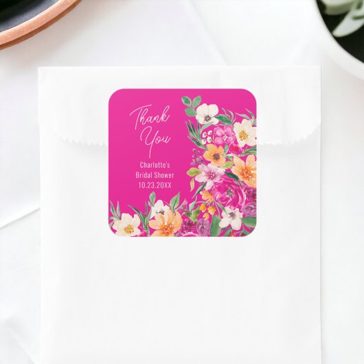 Helder bruisende wilde bloemen script bruidsdouche vierkante sticker