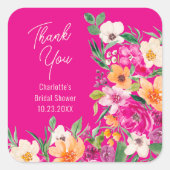 Helder bruisende wilde bloemen script bruidsdouche vierkante sticker (Voorkant)