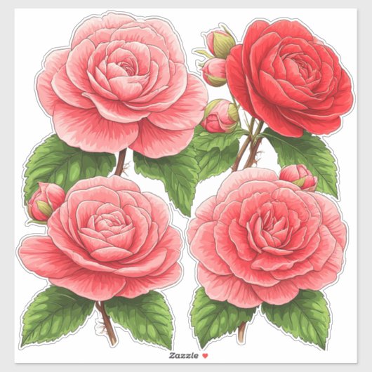 Helder Camellia Rozen Boeket Sticker (Vel)