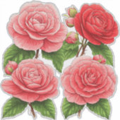 Helder Camellia Rozen Boeket Sticker (Voorkant)