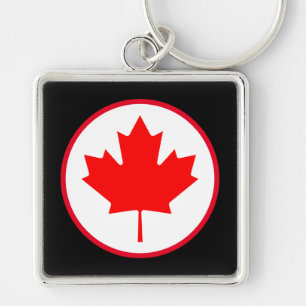 Helder Canadese Esdoornblad Rode Cirkel Wit Zwart Sleutelhanger
