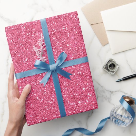 Helder Candy Fijne Roze Glitter Patroon Cadeaupapier (Geschenken)