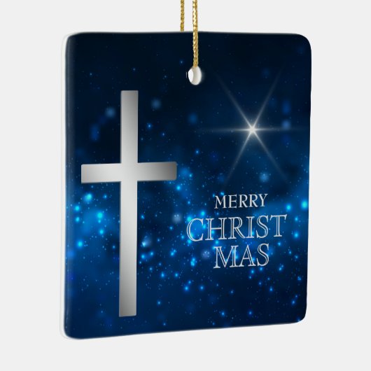 Helder Christelijke Silver Cross-Kerstmis Keramisch Ornament (Rechts)