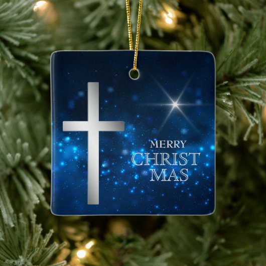 Helder Christelijke Silver Cross-Kerstmis Keramisch Ornament (Boom)