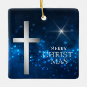 Helder Christelijke Silver Cross-Kerstmis Keramisch Ornament (Voorkant)