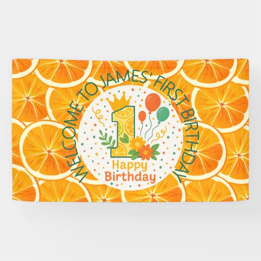 Helder Citrus 1e Verjaardagsbanner Spandoek (Horizontaal)