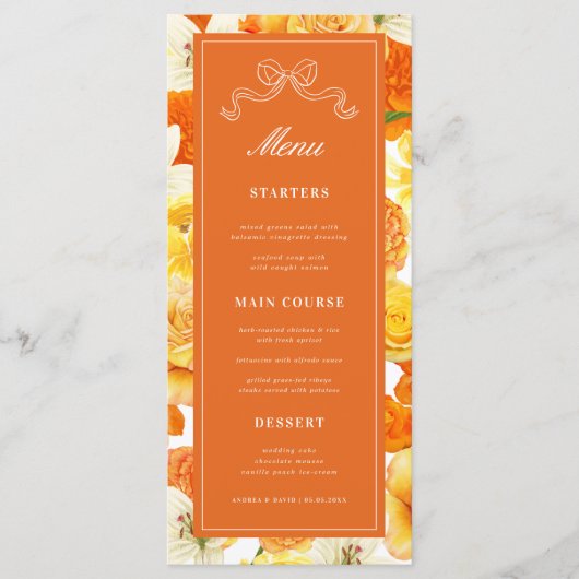 Helder Citrus Geel Oranje Bruiloft Bruidsfeest Menu (Voorkant)