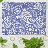 Helder Classic Blue en White Paisley Design Theedoek (Gevouwen)