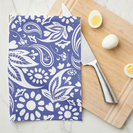 Helder Classic Blue en White Paisley Design Theedoek (Quarter Fold)