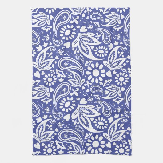 Helder Classic Blue en White Paisley Design Theedoek (Verticaal)