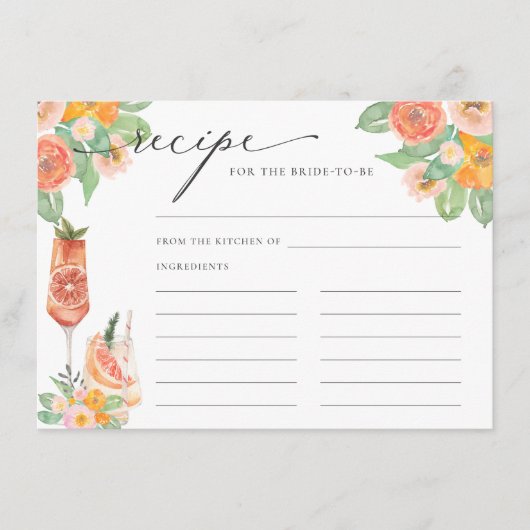 Helder cocktail recept voor de bruid te zijn informatiekaartje (Voorkant)