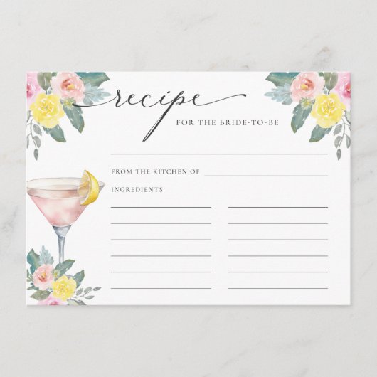Helder cocktail recept voor de bruid te zijn informatiekaartje (Voorkant)