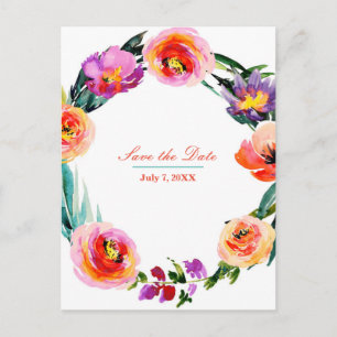 Helder Creatieve Bloemenkrans Aquarel Save the Dat Aankondigingskaart