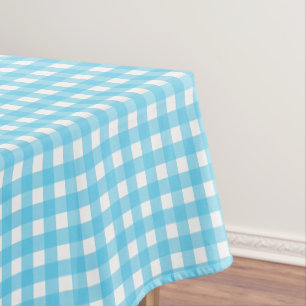 Helder cyaanblauw geruit tafelkleed