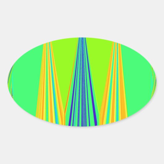 Helder edgy geometrisch neon patroon art ontwerp ovale sticker (Voorkant)