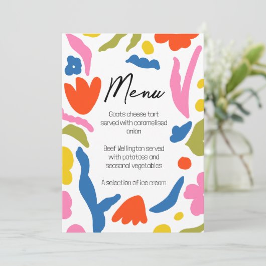 Helder en Bold Bloemen Abstract Kleurrijk Menu (Staand voorkant)