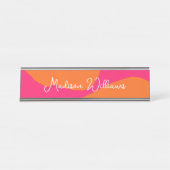 Helder en Bold Heet Roze en Sinaasappel Abstract Bureau Naambordje (Voorkant)