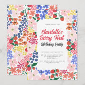 Helder en Bold Strawberry Eerste Verjaardagsfeest Kaart (Voorkant / Achterkant)