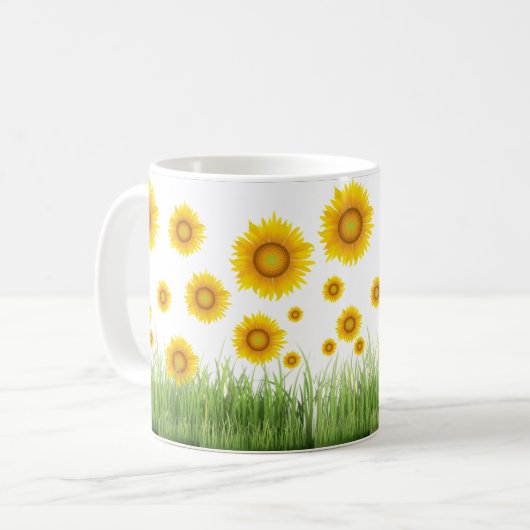 Helder en elegant ontwerp van zonnebloem koffiemok (Voorkant links)