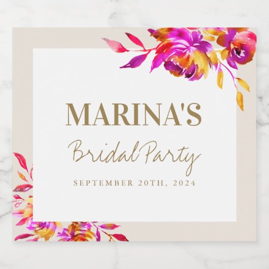 Helder en gedurfd Bloemen Vrijgezellenfeest Sparkling Wijnetiket (Enkel label)