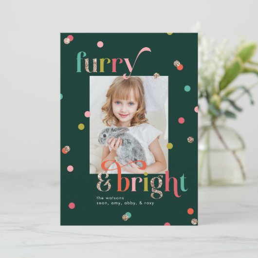 Helder en harig kerstkaart fotokaart (Staand voorkant)