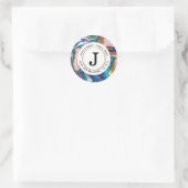 Helder en kleurrijk Abstract marmerend monogram Ronde Sticker (Tas)