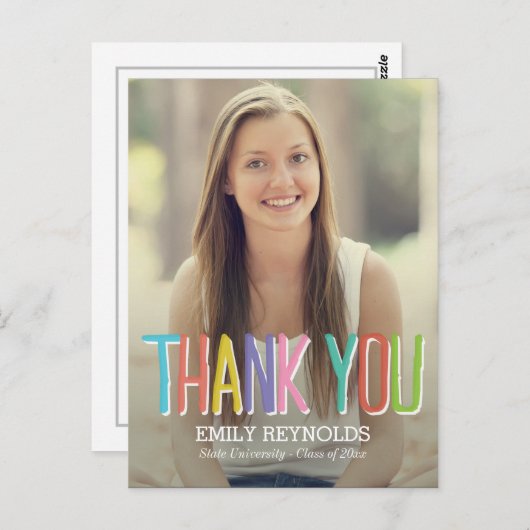 Helder en kleurrijk Afstuderen bedankkaart Briefkaart (Voorkant / Achterkant)