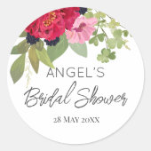 Helder en kleurrijk bloemboeket bruidsdouche  ronde sticker (Voorkant)