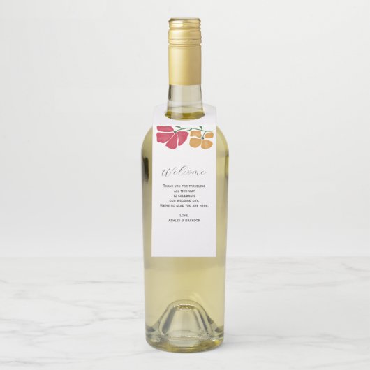 Helder en kleurrijk Hotel Gast Bruiloft Welkom Flessenhanger (Op fles)