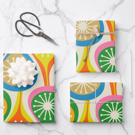Helder en kleurrijk Mid Century Modern Atomic Fun Inpakpapier Vel (Voorkant)