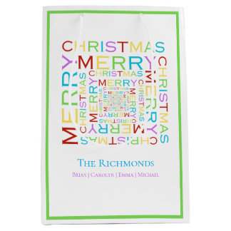 Helder en Kleurrijk Prettig Kerstmis Typografie Medium Cadeauzakje