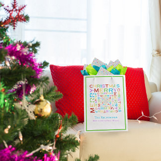 Helder en Kleurrijk Prettig Kerstmis Typografie Medium Cadeauzakje