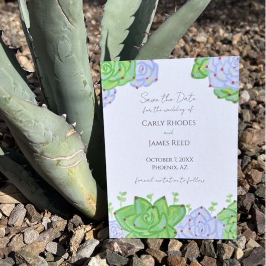 Helder en kleurrijk Succulent Save The Date Kaart