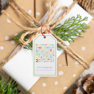 Helder en Kleurrijk vrolijk kersttypografie Cadeaulabel