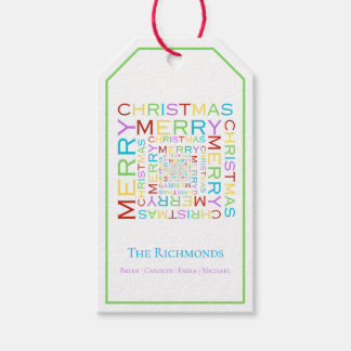 Helder en Kleurrijk vrolijk kersttypografie Cadeaulabel