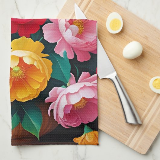 Helder en kleurrijke rozen theedoek (Quarter Fold)