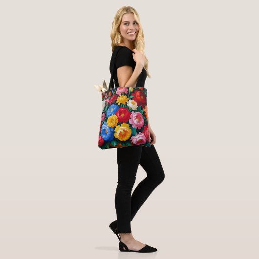 Helder en kleurrijke rozen tote bag (Op model)