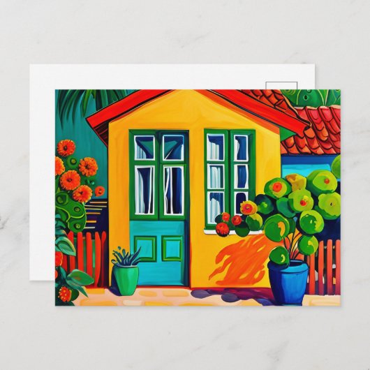 Helder en levendig schilderen van huis feestdagenkaart (Voorkant / Achterkant)