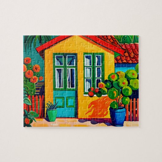 Helder en levendig schilderen van huis legpuzzel (Horizontaal)