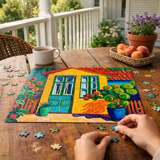 Helder en levendig schilderen van huis legpuzzel