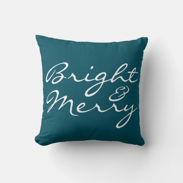 Helder en Merry Script Blue Green Kerstmis Kussen (Voorkant)