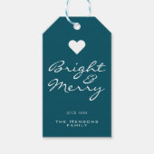Helder en Merry Script Blue Green Name Kerstmis Cadeaulabel (Voorkant)